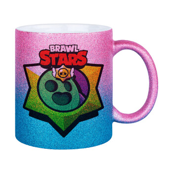 Brawl Stars Spike, Κούπα Χρυσή/Μπλε Glitter, κεραμική, 330ml