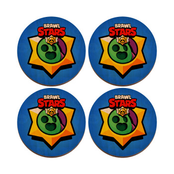 Brawl Stars Spike, ΣΕΤ x4 Σουβέρ ξύλινα στρογγυλά plywood (9cm)