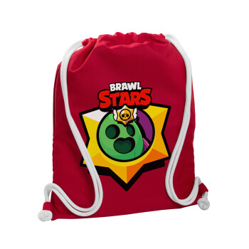 Brawl Stars Spike, Τσάντα πλάτης πουγκί GYMBAG Κόκκινη, με τσέπη (40x48cm) & χονδρά κορδόνια