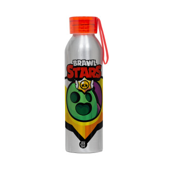Brawl Stars Spike, Aluminum Sports Bottle 650ml – Silver with Red Cap and Silicone Strap