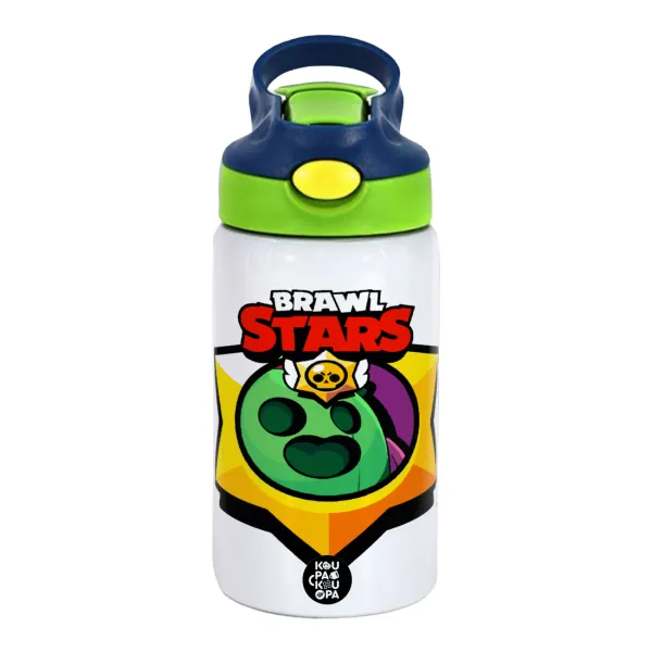 Brawl Stars Spike — Children's hot water bottle, stainless steel, with safety straw, green, blue (350ml)