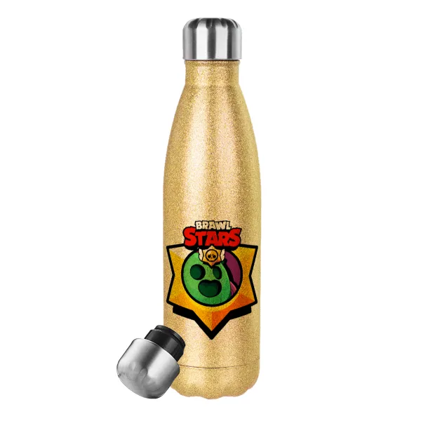 Brawl Stars Spike — Glitter gold stainless steel thermos bottle, double-walled, 500ml