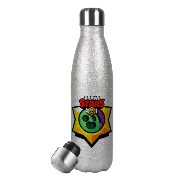 Brawl Stars Spike — Metallic Glitter Silver Thermos Flask (Stainless steel), double-walled, 500ml