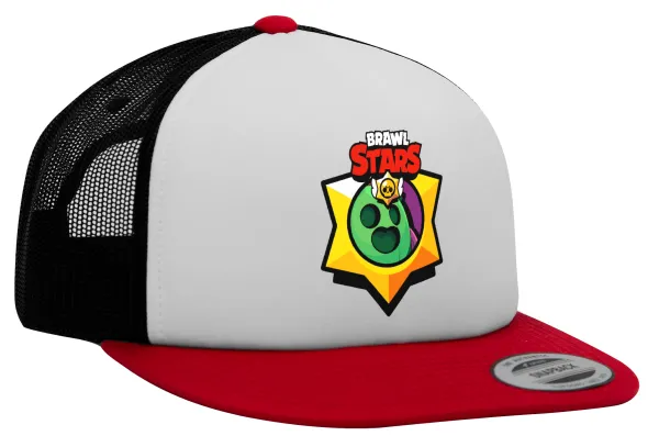 Brawl Stars Spike — Adult Foam Flat Snapback with Mesh Red-White-Black (POLYESTER, ADULT, UNISEX, ONE SIZE)