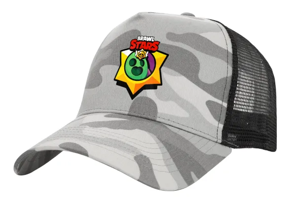 Brawl Stars Spike — Adult Structured Trucker Hat, with Mesh, (Camouflage) Army Camo (100% COTTON, ADULT, UNISEX, ONE SIZE)