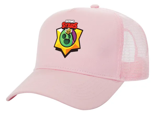 Brawl Stars Spike — Adult Structured Trucker Hat, with Mesh, PINK (100% COTTON, ADULT, UNISEX, ONE SIZE)