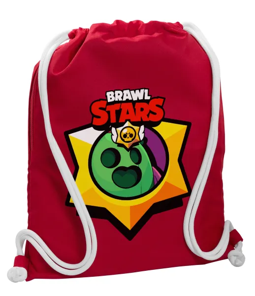 Brawl Stars Spike — Backpack pouch GYMBAG Red, with pocket (40x48cm) & thick cords