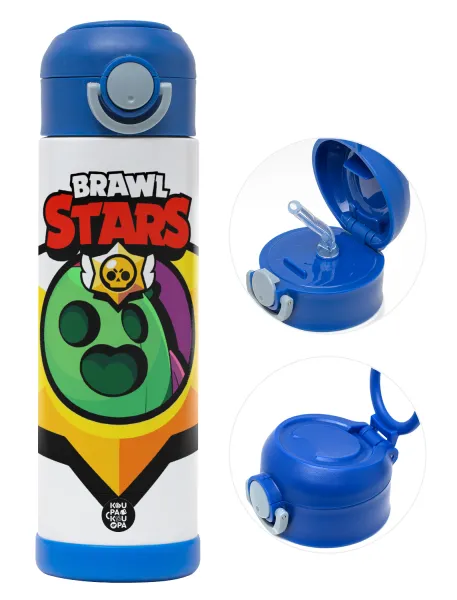 Brawl Stars Spike — Children's hot water bottle, stainless steel, with safety straw, BLUE (500ml)