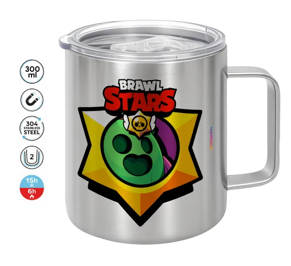 Brawl Stars Spike — Κούπα Ανοξείδωτη διπλού τοιχώματος 300ml με καπάκι διατήρησης θερμοκρασίας
