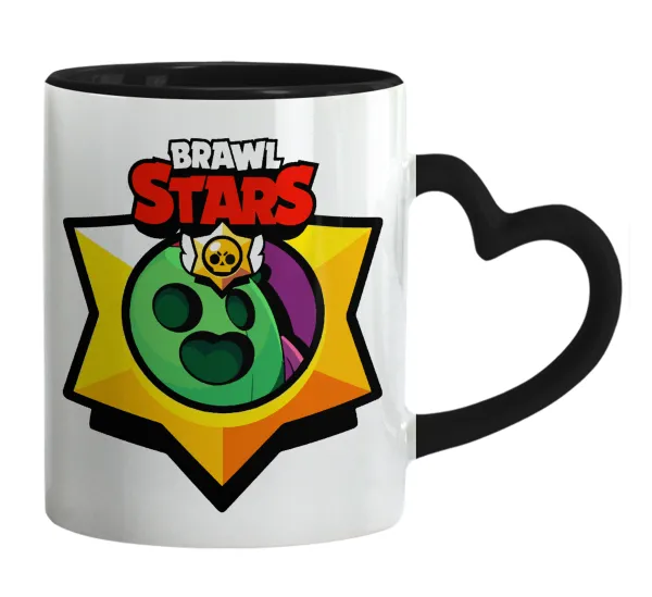 Brawl Stars Spike — Mug heart black handle, ceramic, 330ml