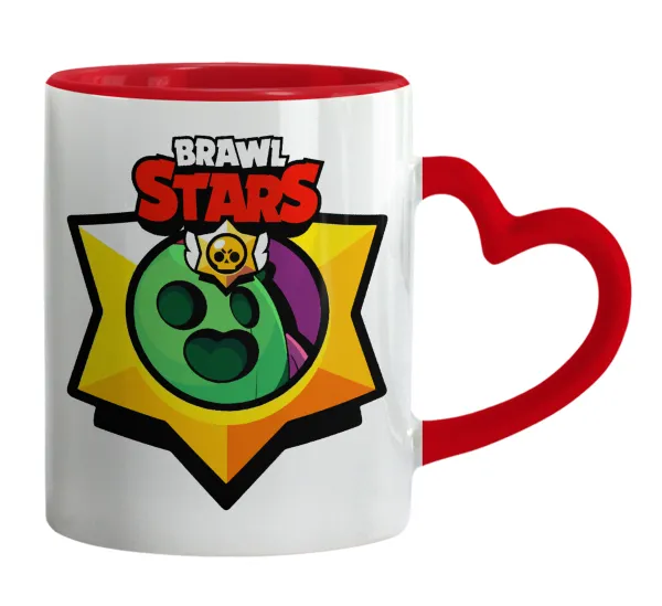 Brawl Stars Spike — Mug heart red handle, ceramic, 330ml