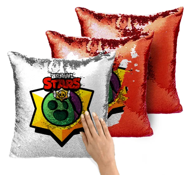 Brawl Stars Spike — Magic sofa cushion with red sequins, 40x40cm, filling included