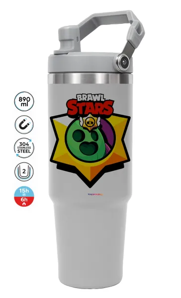 Brawl Stars Spike — ΓΚΡΙ Travel Tumbler Θερμός με χερούλι και καλαμάκι 890ml