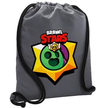 Brawl Stars Spike, Τσάντα πλάτης πουγκί GYMBAG ΓΚΡΙ, με τσέπη (40x48cm) & χονδρά κορδόνια