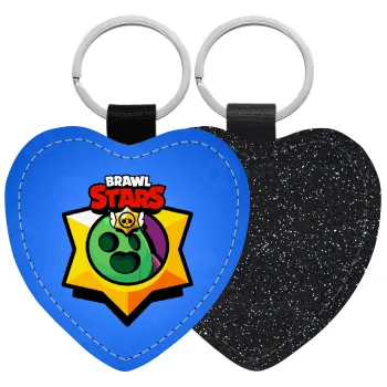 Brawl Stars Spike, Μπρελόκ PU δερμάτινο glitter καρδιά ΜΑΥΡΟ