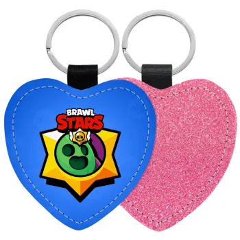 Brawl Stars Spike, Μπρελόκ PU δερμάτινο glitter καρδιά ΡΟΖ