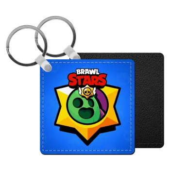 Brawl Stars Spike, Μπρελόκ Δερματίνη, τετράγωνο ΜΑΥΡΟ (5x5cm)