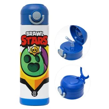 Brawl Stars Spike, Παιδικό παγούρι θερμό, ανοξείδωτο, με καλαμάκι ασφαλείας, ΜΠΛΕ (500ml)