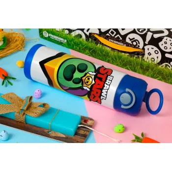 Brawl Stars Spike, Easter candle, Childrens hot water bottle, stainless steel, with safety straw, BLUE (500ml)