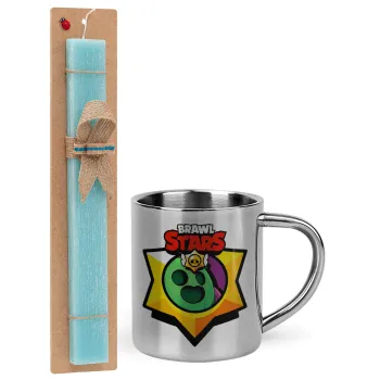 Brawl Stars Spike, Πασχαλινή Λαμπάδα με μεταλλική κούπα θερμό (300ml) & κερί αρωματικό πλακέ (30cm) (ΤΙΡΚΟΥΑΖ)