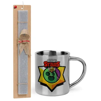 Brawl Stars Spike, Easter Set, metallic thermal cup (300ml) & Easter aromatic flat candle (30cm) (GRAY)