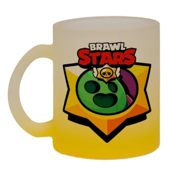 Brawl Stars Spike, Κούπα γυάλινη δίχρωμη με βάση το κίτρινο ματ, 330ml
