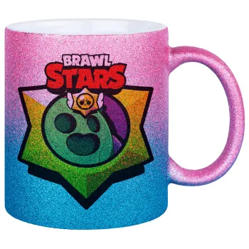 Brawl Stars Spike, Κούπα Χρυσή/Μπλε Glitter, κεραμική, 330ml