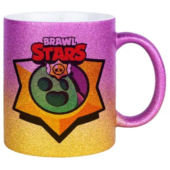 Brawl Stars Spike, Κούπα Χρυσή/Ροζ Glitter, κεραμική, 330ml