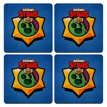 Brawl Stars Spike, ΣΕΤ x4 Σουβέρ ξύλινα τετράγωνα plywood (9cm)