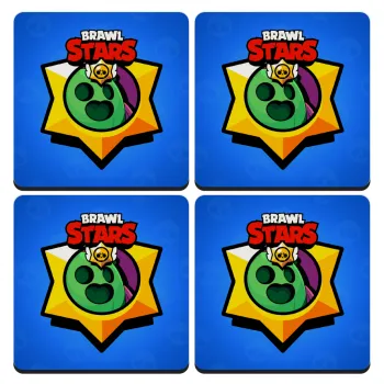 Brawl Stars Spike, ΣΕΤ 4 Σουβέρ ξύλινα τετράγωνα (9cm)