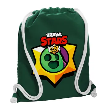 Brawl Stars Spike, Τσάντα πλάτης πουγκί GYMBAG BOTTLE GREEN, με τσέπη (40x48cm) & χονδρά λευκά κορδόνια