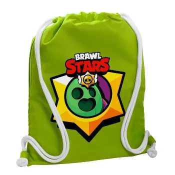 Brawl Stars Spike, Τσάντα πλάτης πουγκί GYMBAG LIME GREEN, με τσέπη (40x48cm) & χονδρά κορδόνια