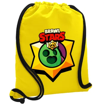 Brawl Stars Spike, Τσάντα πλάτης πουγκί GYMBAG Κίτρινη, με τσέπη (40x48cm) & χονδρά κορδόνια