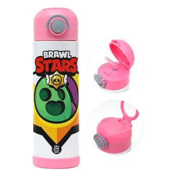 Brawl Stars Spike, Children's hot water bottle, stainless steel, with safety straw, PINK (500ml)