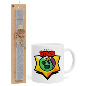 Brawl Stars Spike, Πασχαλινή Λαμπάδα με Κούπα κεραμική (330ml) & κερί αρωματικό πλακέ (30cm) (ΓΚΡΙ)