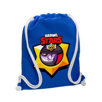 Brawl Stars Mortis, Τσάντα πλάτης πουγκί GYMBAG Μπλε, με τσέπη (40x48cm) & χονδρά κορδόνια