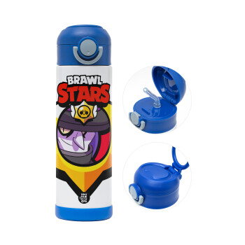 Brawl Stars Mortis, Παιδικό παγούρι θερμό, ανοξείδωτο, με καλαμάκι ασφαλείας, ΜΠΛΕ (500ml)