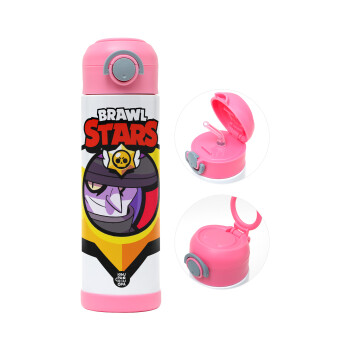 Brawl Stars Mortis, Children's hot water bottle, stainless steel, with safety straw, PINK (500ml)