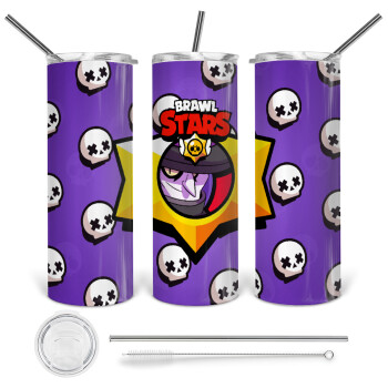 Brawl Stars Mortis, Tumbler ποτήρι θερμό από ανοξείδωτο ατσάλι 600ml, με μεταλλικό καλαμάκι & βούρτσα καθαρισμού