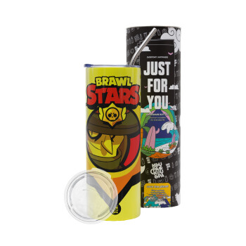 Brawl Stars Mortis, Neon Yellow Travel Tumbler θερμό, μεταλλικό καλαμάκι(Ανωξείδωτο 304 Food grade, BPA free, 600ml)