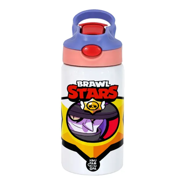 Brawl Stars Mortis — Children's hot water bottle, stainless steel, with safety straw, pink/purple (350ml)