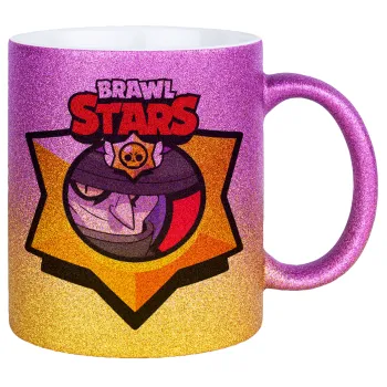 Brawl Stars Mortis, Κούπα Χρυσή/Ροζ Glitter, κεραμική, 330ml