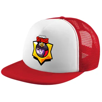 Brawl Stars Mortis, Καπέλο παιδικό Soft Trucker με Δίχτυ ΚΟΚΚΙΝΟ/ΛΕΥΚΟ (POLYESTER, ΠΑΙΔΙΚΟ, ONE SIZE)
