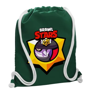 Brawl Stars Mortis, Τσάντα πλάτης πουγκί GYMBAG BOTTLE GREEN, με τσέπη (40x48cm) & χονδρά λευκά κορδόνια