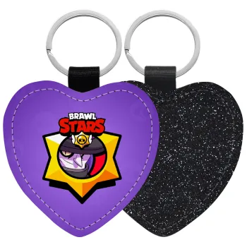 Brawl Stars Mortis, Μπρελόκ PU δερμάτινο glitter καρδιά ΜΑΥΡΟ