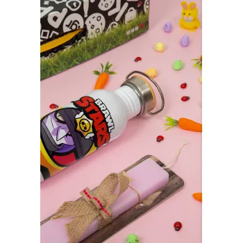 Brawl Stars Mortis, Πασχαλινή Λαμπάδα με παγούρι μεταλλικό (620ml, stainless steel) & κερί αρωματικό πλακέ (30cm) (ΡΟΖ)