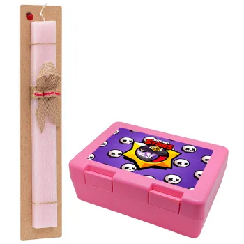 Brawl Stars Mortis, Easter Set, children's snack container PINK & scented flat Easter candle (30cm) (PINK)
