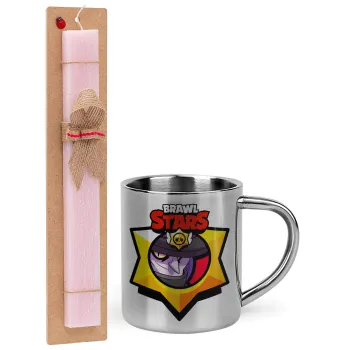 Brawl Stars Mortis, Easter Set, metallic thermal cup (300ml) & aromatic flat Easter candle (30cm) (PINK)