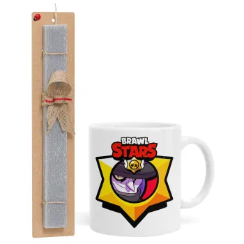 Brawl Stars Mortis, Πασχαλινή Λαμπάδα με Κούπα κεραμική (330ml) & κερί αρωματικό πλακέ (30cm) (ΓΚΡΙ)