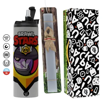 Brawl Stars Mortis, Easter candle with Grey Tumbler Thermo 600ml & aromatic flat candle (30cm) (GREY)